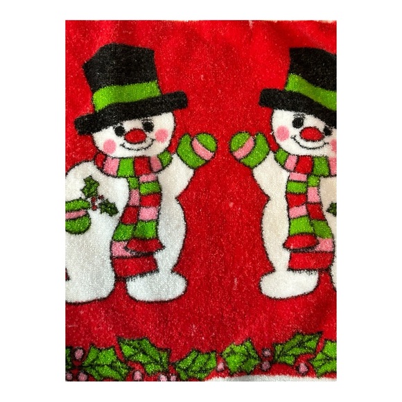 VTG Christmas Half Aprons Lot of 3 Terry Cloth Red Green Tie Back Santa Snowman - Picture 9 of 16